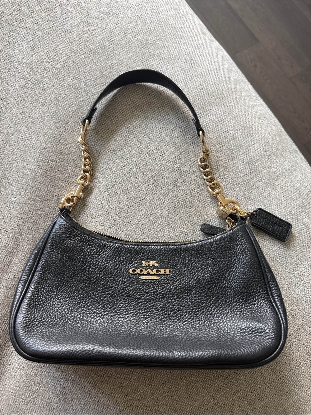 Coach Black Pebbled Leather Shoulder Bag with Gold Hardware